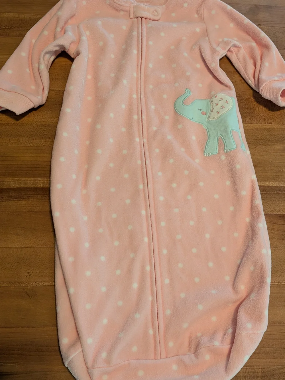 Carter's Peach Polka Dot Sleep Sack with Mint Elephant Applique